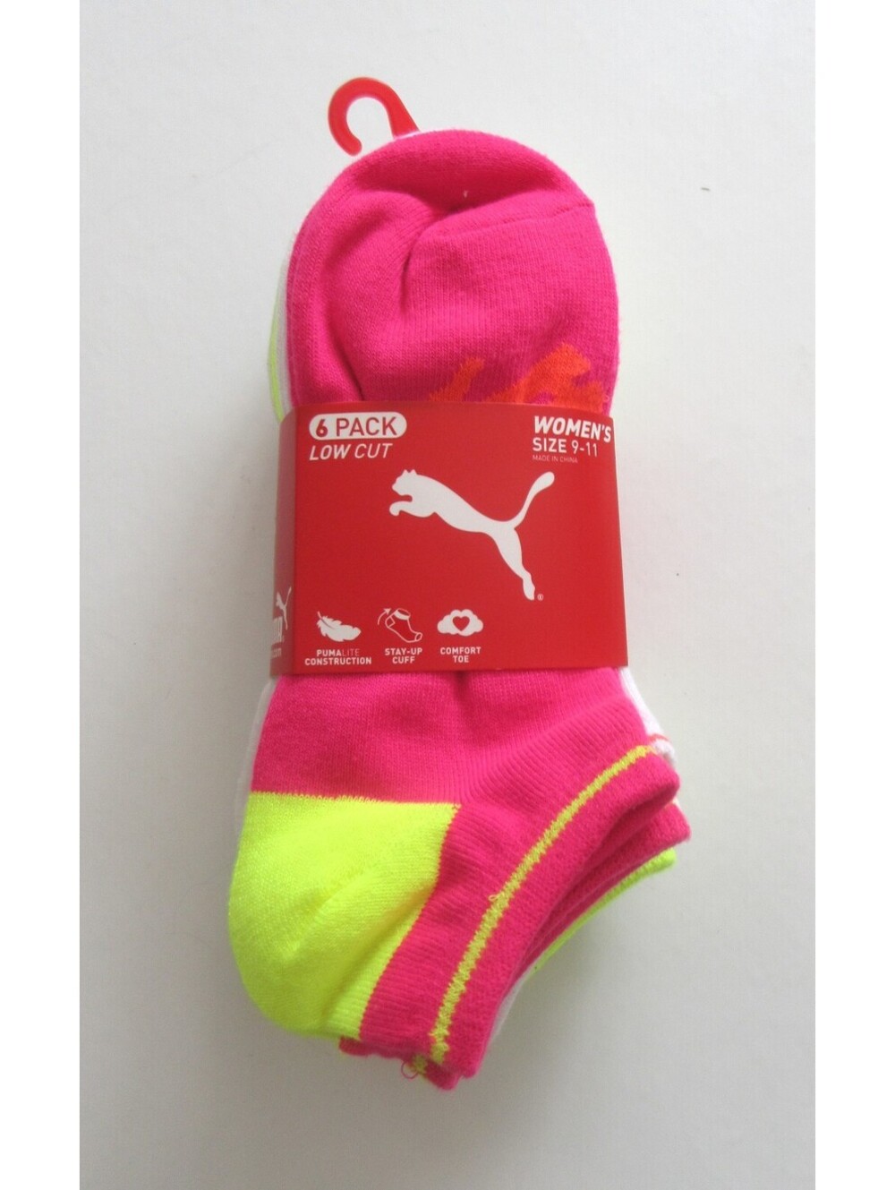 Puma Womens Low Cut Socks Pink and White Pack of 6